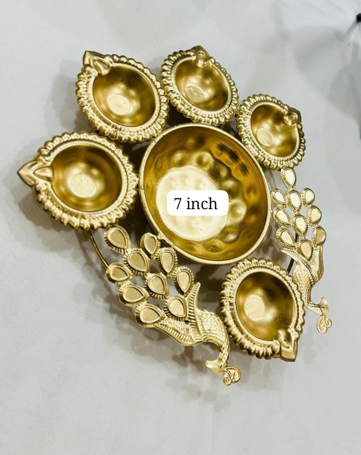 Golden Peacock Blossom Diya (7 Inch)