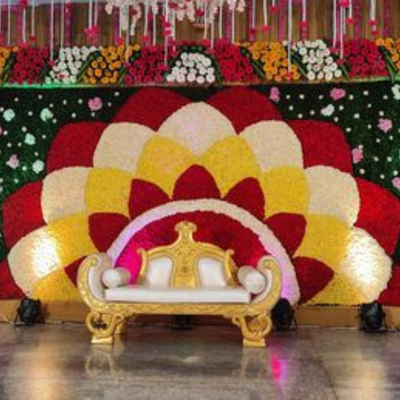 Half Saree Decoration at A plus - Aica Events | Half saree function, Half  saree, Marriage hall decoration